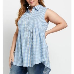 Modcloth blue white check collar sleeveless blouse